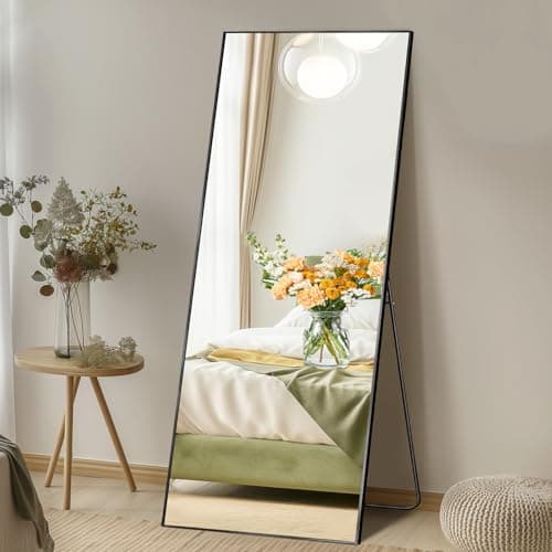 Aidoly Mirror Full Length, Upgraded Body Wall Mirrors with Shatter-Proof Glass, Floor Standing, Hanging or Leaning, Tall Mirror with Stand Aluminum Alloy Frame for Bedroom