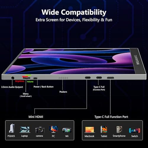 WUAWE 16" Portable Monitor 1920x1200P USB-C HDMI, IPS HDR Freesync Gaming Monitor, Plug&Play for PC Mac Phone PS5 Switch(Silver) 3