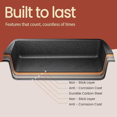 BAKKEN Nonstick Turkey Roasting Pan with Rack – 17 X 13 inch, Large Heavy-Duty Carbon Steel Roasting Pan, Wide Handles, Versatile for Baking, Grilling, & Roasting, Oven Safe Up to 450°F, Gray Marble 9