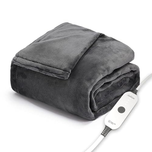 Sunbeam Ultimate Cozy Royal Posh Velvet Hand & Foot Pocket Heated Throw Electric Blanket, 50" x 72", 4 Heat Settings, 4-Hour Auto Shut-Off, Warming Throw for Couch or Bed, Machine Washable, Night Fog