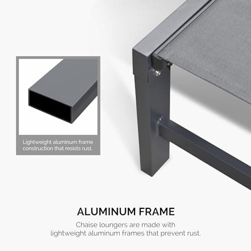 PURPLE LEAF Outdoor Chaise Lounge with Wheels for Outside 2 Pieces Aluminum Patio Lounge Chair with 5 Adjustable Position Recliner for Patio, Beach, Yard, Pool, Side Table Included, Grey 9