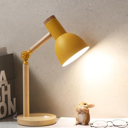 LRXJHHTY Table Lamp,Wooden Adjustable Tri-Color Desk & Bedside Lamp for Office, Living Room, Bedroom & Kids Room (Yellow)