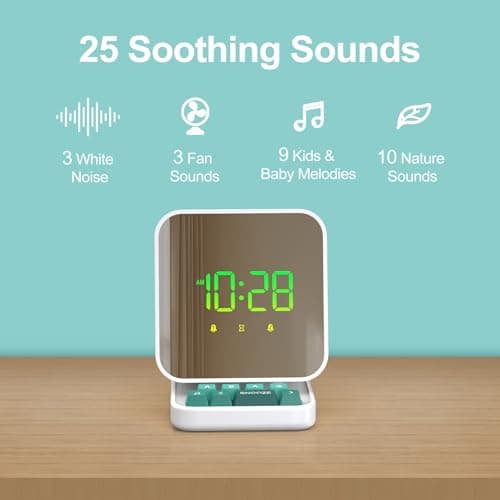 ANJANK RGB LED Alarm Clock & Sound Machine with Mirror Display, White Noise Machine with 25 Relaxing Sounds, Dual Alarm, 10 Alarm Sounds, Sleep Timer, Digital Clock for Bedroom, Teen, Kids 5