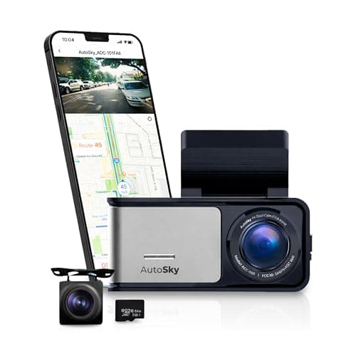 AutoSky 4K Dash Cam Pro – Front 4K + Rear 1080P | GPS, WiFi, App Control, G-Sensor | Night Vision, Loop Recording, Parking Mode – 64GB Included