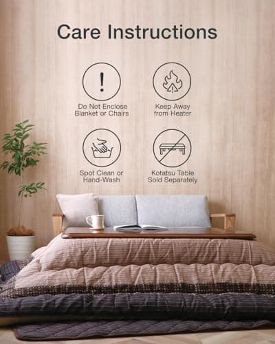 FULI Japanese Kotatsu Blanket, Warm Quilted Kotatsu Futon Comforter, 100% Cotton Top, Made in Japan, 81x81 in / 205x205 cm Square (Brown) 7