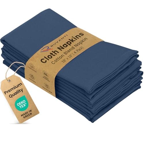 Ruvanti Cloth Napkins Set of 4, 18x18 Inches Napkins Cloth Washable, Soft, Durable, Absorbent, Cotton Blend. Table Dinner Napkins Cloth for Hotel, Lunch, Restaurant, Wedding Parties - Ocean Blue