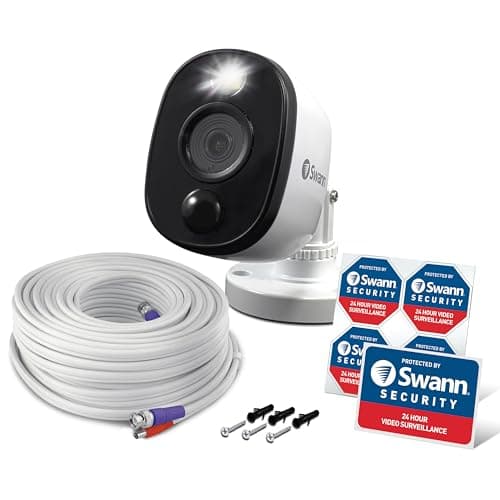 Swann Add-On DVR Bullet Security Camera System with Sensor Spotlight, 1080p Full HD Video, Indoor or Outdoor Design, Dusk to Dawn Color Night Vision Plus True Detect™ Heat and Motion Detection