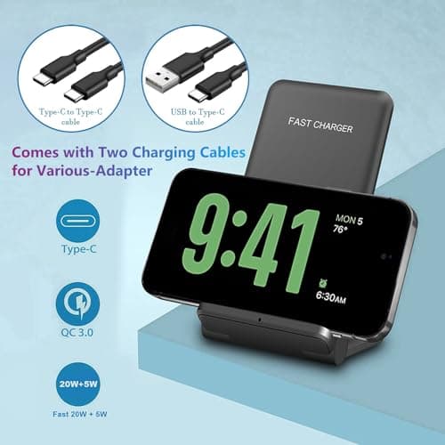 2 in 1 Wireless Charger,Foldable 20W Fast Wireless Charging Stand Compatible with iPhone 17/16/16 Pro/15/14/X/AirPods,Dual Phone Induction Charge Station for Samsung,Pixel,Xperia,LG(No Plug) 5