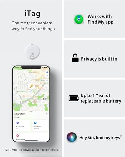 Reyke Smart Tag, Bluetooth Luggage Tracker, Works with Apple Find My (iOS Only), Item Locator for Key, Luggage, Backpack, Wallet, IP67 Waterproof, 4 Pack White 7