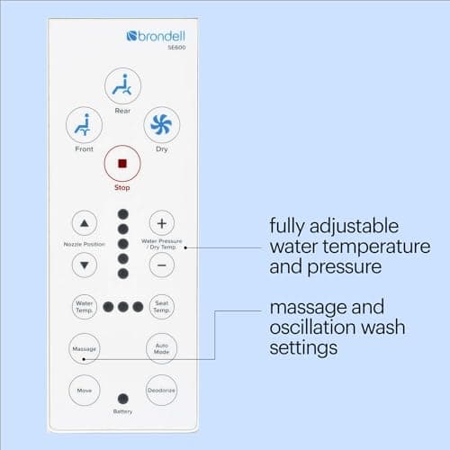 Brondell Swash SE600 Bidet Toilet Seat, Fits Elongated Toilets, White - Oscillating Stainless-Steel Nozzle, Warm Air Dryer, Ambient Nightlight 5