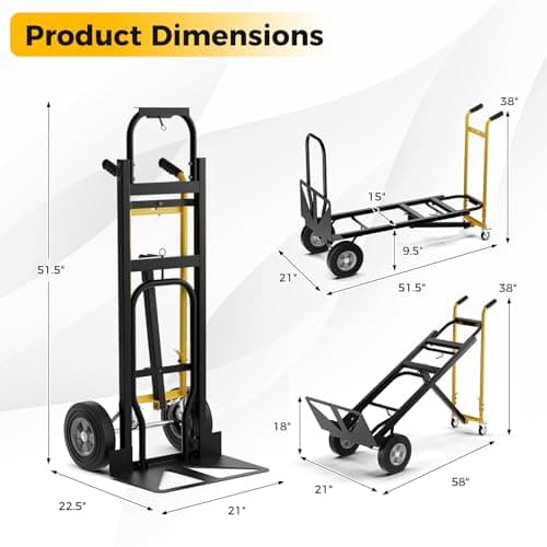 Goplus Convertible Hand Truck, 3-in-1 Metal Dolly Cart with 4 Wheels (2 Lockable), 1000 LBS Capacity, Safety Straps, Heavy-Duty Collapsible Folding Cart for Moving Home, Garage, Shop 6