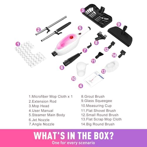 Steam Mop, Detachable Handheld Steam Cleaner with 10-in-1 Multipurpose Accessories, Two-sided Mop, Double Cleaning Area, Multi Surfaces Steamer for Wood Floor, Tile, Window, Clothes, Furniture & Grout 9