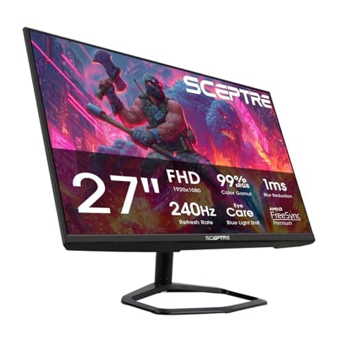 New! Sceptre 27 inch 240Hz Gaming Monitor AMD FreeSync Premium HDMI x2 DisplayPort x2 1ms100% sRGB Build-in Speakers Machine Black 2026 (E275B-FWD240 Series)