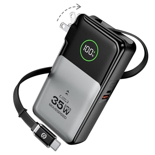 MOVE SPEED 10000mAh Power Bank, 35W Fast Charging Portable Charger with Cable