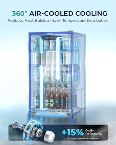 EUHOMY Beverage Refrigerator and Cooler, 128 Can Mini fridge with Glass Door, Small Refrigerator with Adjustable Shelves for Soda Beer or Wine, Perfect for Home/Bar/Office, Silver 5