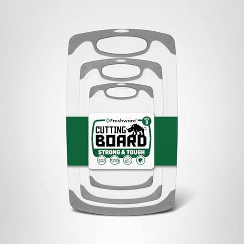 Freshware Cutting Boards for Kitchen, Chopping Board 3-Pack with Different Sizes, Juice Grooves and Non Slip Handles - Reversible, Large Cutting Board Set - Dishwasher Safe - Gray 10