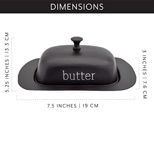 AuldHome Design Enamelware Black Butter Dish, Modern Farmhouse Style Enamelware Butter Server w/Cover 6