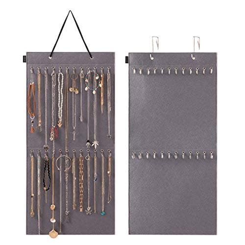 AFUOWER Jewelry Organizer Hanging Necklace Storage Holder for Girl Women 24 Hooks Organizer for Holding Jewelries 1 Pack (Gray)