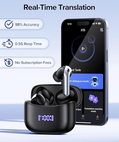 AI Translation Earbuds Real Time 164 Languages Translator Ear Buds Audifonos Traductores Inglés Español 70H Playtime Wireless Earphones AI Bluetooth Headphones for Travel Meeting Learning Black 6
