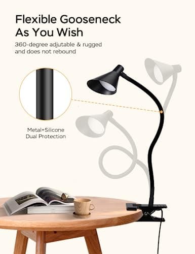 LiFMIRA Clip on Light USB Reading Light 3 Color Modes 10 Brightness Levels Eye Care Clamp Light Flexible Gooseneck Dimmable Reading Lamp Clip on Lamp for Bed Headboard Desk Bedside Dorm (Black) 7