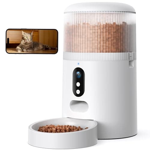 Automatic Cat Feeder with Camera, 3MP HD Video & Night Vision, 5G/2.4G WiFi Smart Pet Feeder with APP Control, 2-Way Audio, Motion Alerts, Low Food Sensor, Timed Cat Feeder for Cats & Dogs, 4L