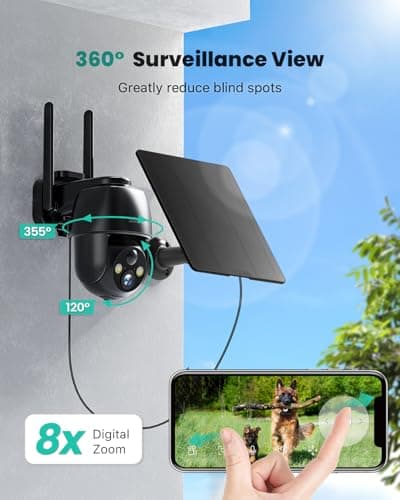Solareye 4G Cellular Security Camera with SIM Card & Solar Panel - No WiFi Needed, 2K PTZ, No WiFi Camera, PIR Detection, Color Night Vision, 2-Way Audio, Instant Alert for Farm, RV 6