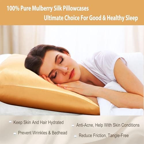 Jadebeads 100% Pure Mulberry Silk 22Momme Luxurious Pillow Cases for Hair and Skin Champagne Silk Pillowcase with Zipper Silk Pillow Covers 1 Pack for Gifts (Queen 30" x 20") 5