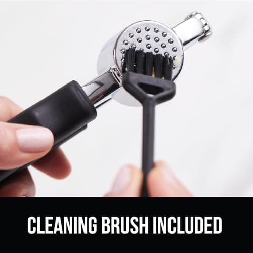 GORILLA GRIP Garlic Press and Peel Set, Heavy Duty Mincer Tool, Large Ergonomic Handle, Easily Mince and Crush Garlics, Ginger, Nuts, Seeds, Peeler Included, Peeling Cloves, Kitchen Gadgets, Black 8