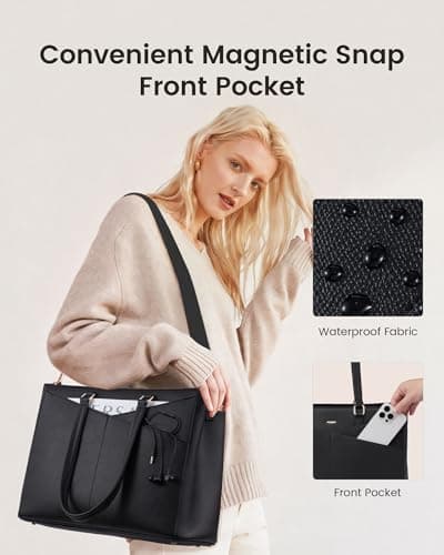 LOVEVOOK Lunch Tote Bag for Women, 3 in 1 Work Bag with Insulated Lunch Compartment, Laptop Bag with Large Cup Holder for Office, College, Casual, Black 8