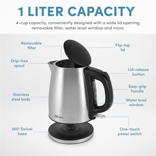 Aroma Housewares 1.0L / 4-cup Stainless Steel Electric Kettle (AWK-267SB) 5