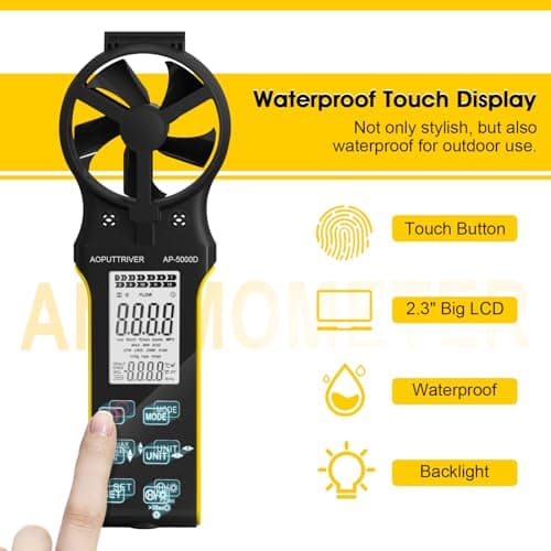 Rechargeable Air Flow Meter Handheld with Touch Screen, HVAC Anemometer CFM Meter 0-999900 ft3/min with Temp, Backlight, Data Hold for Air Volume/HVAC Vents/Sailing/Shooting 6