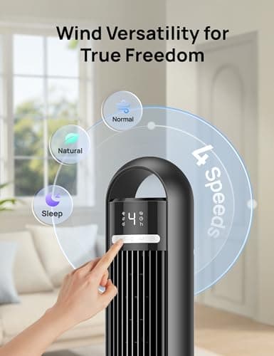 Dreo Tower Fan for Bedroom, 90° Oscillating Standing Fans for Room with 4 Speeds, 3 Modes, 28dB Quiet for Sleep, 25ft/s Velocity, 8H Timer, Remote, Living Room, Office, Home, Black 6