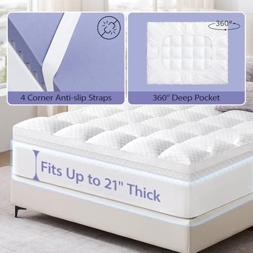 downluxe 4 Inch King Memory Foam Mattress Topper Pro Dual Layer 2 Inch Cooling Gel Egg Crate Memory Foam Plus 2 Inch Pillow Top Medium Firm with Deep Pocket 5