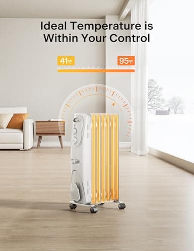PELONIS Radiator Heater for Large Space, Electric Oil Filled Radiator, Dual Knobs, 1500W, Quiet Space Heater, 3 Modes, Tip-over Protection 6