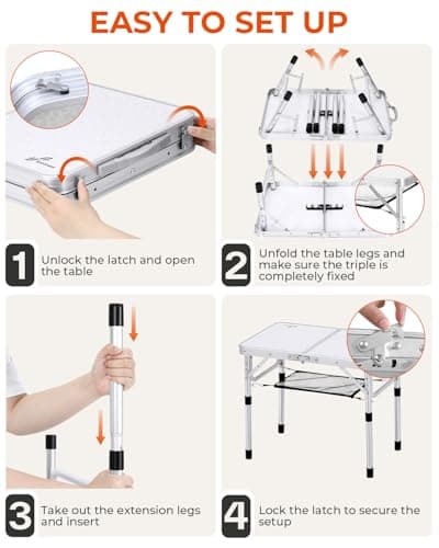 Sportneer Camping Table: Adjustable Height Small Folding Table 23.6" L x 15.7" W 2 Height with Mesh Layer - Compact & Portable Camping Essentials for Outdoor Camp Garden Picnic BBQ Dining Cooking 7