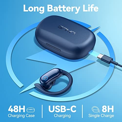 GNMN Ear Buds Wireless Earbuds 96hrs Playback Bluetooth Headphones IPX7 Waterproof Stereo Bass Over-Ear Earphones with Earhooks Microphone LED Battery Display for Sports/Workout/Gym/Running Black 5