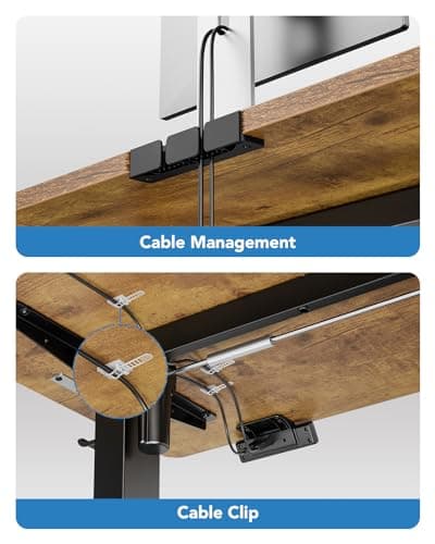 HUANUO 55" x 28" Electric Standing Desk Adjustable Height, 4 Memory Height Settings, Headphone Hook, Cable Manager, Sit Stand Up Desk for Home Office & Computer Workstation, Vintage Brown 7