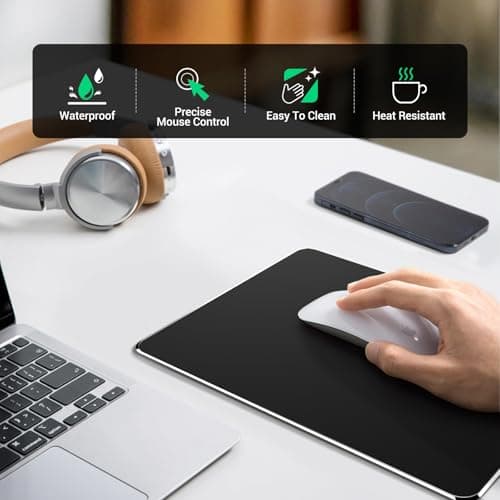HONKID Hard Metal Mouse Pad for Desk, Aluminum Solid Mouse Pad for Magic Mouse and Pro/Air with Stable Rubber Base, Firm Mousepad for Travel and Home Office (Black) 5