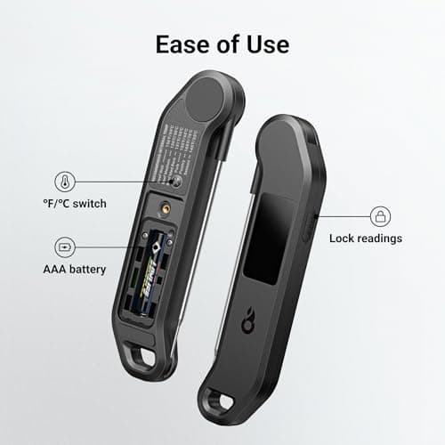 Professional Digital Meat Thermometer, 1 Sec Instant Read, ±0.5℉ Accuracy NIST&NSF Certified Food Thermometer, Auto-Rotate Bright LED Screen, Highly Waterproof Cooking Thermometer for Grill BBQ, Black 9