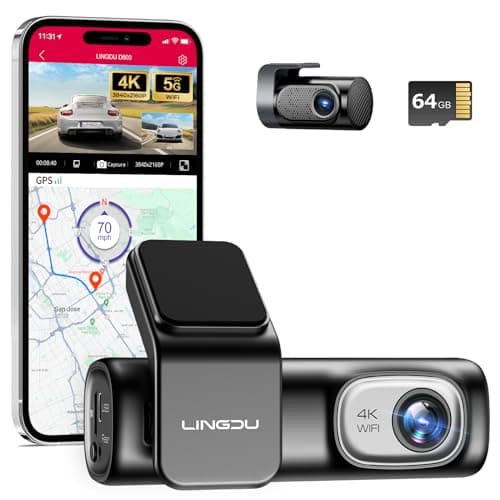 LINGDU D600 4K Dash Cam Front and Rear, Free 64GB Card, Built-in 5G WiFi GPS Car Camera, Smart Voice Control, G-Sensor 24H Parking Mode, Loop Recording Night Vision, Max Up Support 128GB