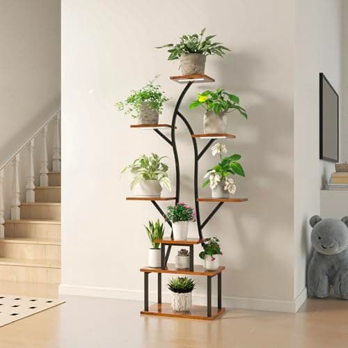 MistyJungle Plant Stand Indoor with Grow Light, 8 Tiered Large Plants Shelf, 62IN Tall Large Corner Plant Stand Shelves, Full Spectrum Timing Dimmable Metal Flower Holder for Home, Room,Patio,Balcony 8