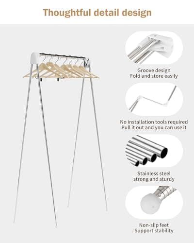 URZCT Travel Garment Rack ,Portable and Foldable，Folding Clothes Rack for Dance,Travel,Camping, Drying,RV, Indoor,Outdoor. A Collapsible Mini Clothing Rack. 6