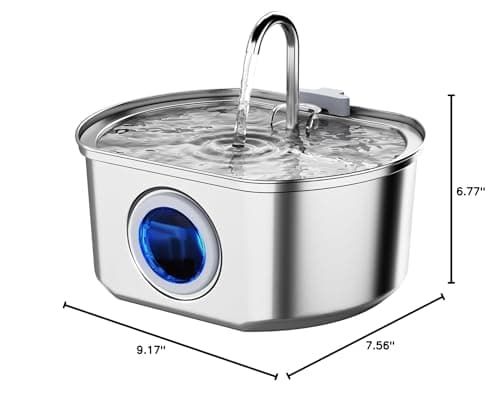 Cat Water Fountain Stainless Steel: 108oz/3.2L Cat Fountain for Drinking - Pet Water Fountain Inside - Automatic Dog Watering Dispenser Bowl - Pet Feeding & Watering Supplies - Water Level Window 10