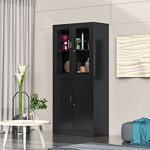 AFAIF 71”H Display Cabinet with Adjustable Shelves, 4 Door Display Cabinets with Glass Door, Black Metal Display case, Locking Steel Storage Caninet for Home/Office/Living Room -Assembly Required 6