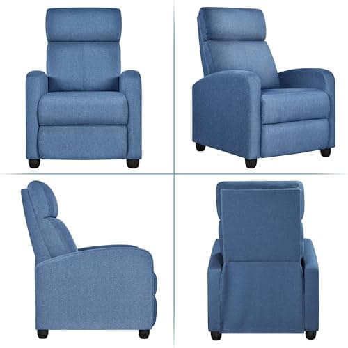 Yaheetech Fabric Recliner Chair Sofa Ergonomic Adjustable Single Sofa with Thicker Seat Cushion Modern Home Theater Seating for Living Room Light Blue 6