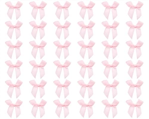 Tupalizy Ribbon Bows Mini Satin Fabric Bows Flowers for DIY Craft Sewing Scrapbooking Wedding Christmas Party Favors Bakery Treat Gift Box Decoration Packaging, 50x50x12mm, 50PCS (Pink)