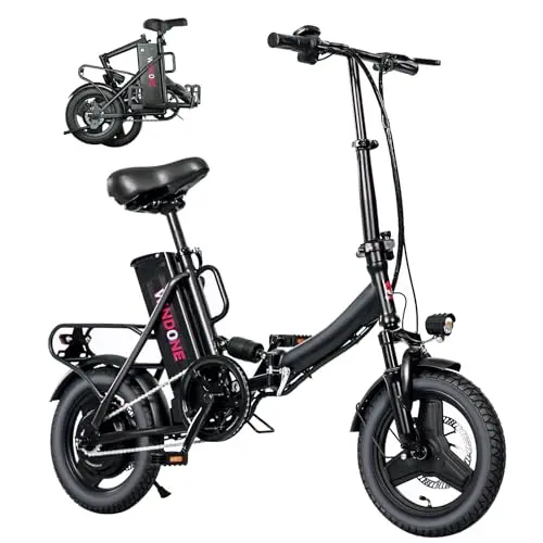 Windone S14 Electric Bike for Adults, Dual Shock Absorbers Ebike, Max 19MPH Speed & 28 Miles Range (PAS), 500W Peak Motor and Lightweight & Portable, 14" Foldable E Bike for Adults and Teens