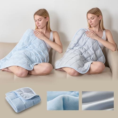 Small Weighted Blanket for Adults (Double-sided),Weighted Lap Pad 7lbs Throw for Travel,Calming,Relaxation-Reversible Warm Crystal Velvet and Cooling Tencel,Machine Washable,Blue 29x24 inches