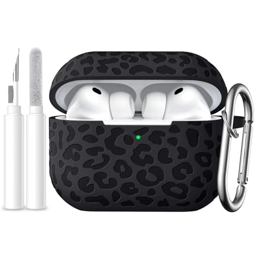 DGege Leopard Engraved Compatible for AirPods Pro 3 Case Cover(2025),Soft Silicone Compatible with Apple AirPods Pro 3 for Women,Cute Air Podspro3 Case with Keychain &Cleaning Kit,Black