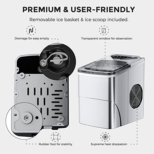 Ice Makers Countertop, Self-Cleaning Function, Portable Electric Ice Cube Maker Machine, 9 Bullet Ice Ready in 6 Mins, 26lbs 24Hrs with Ice Bags and Ice Scoop Basket for Home Bar Camping RV(Silver) 8